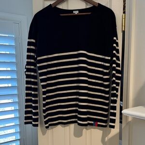 KULE Modern Long Tee in Black and Cream Striped
